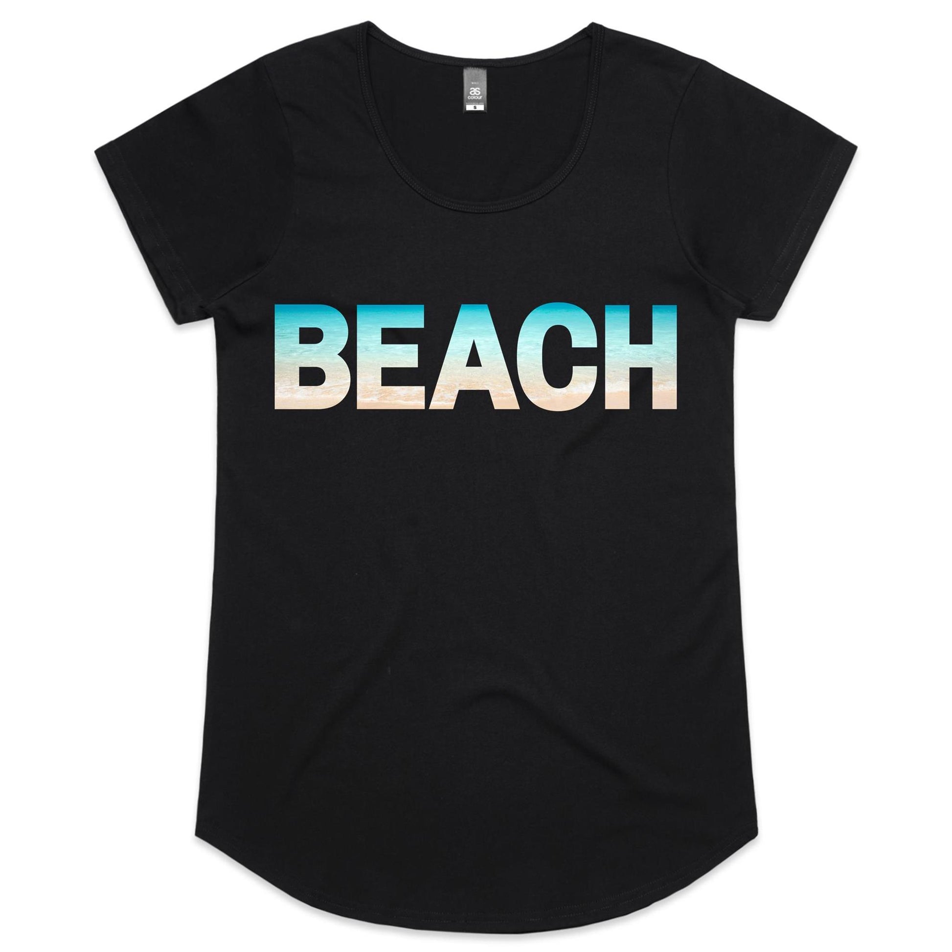 Beach - Womens Scoop Neck T-Shirt Black Womens Scoop Neck T-shirt Summer Womens