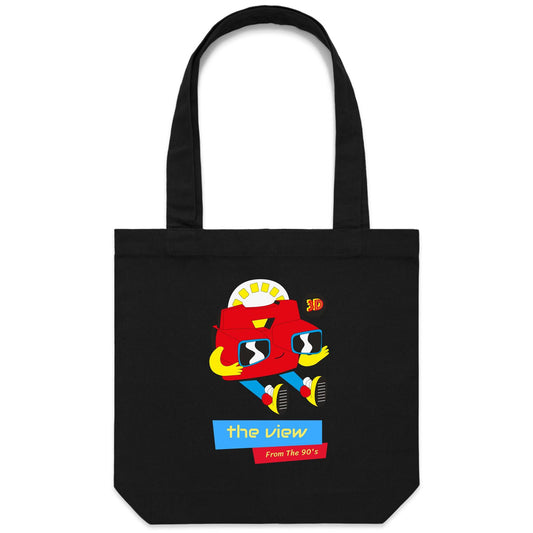 The View From The 90's - Canvas Tote Bag Black One Size Tote Bag Retro