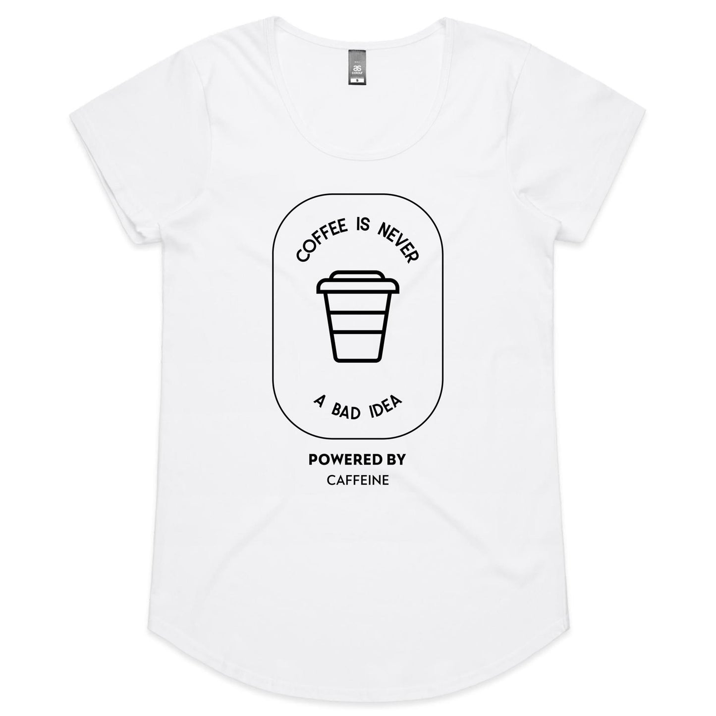 Powered By Caffeine - Womens Scoop Neck T-Shirt White Womens Scoop Neck T-shirt Coffee Womens