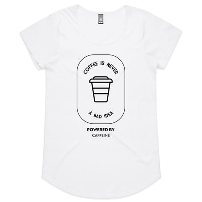 Powered By Caffeine - Womens Scoop Neck T-Shirt White Womens Scoop Neck T-shirt Coffee Womens