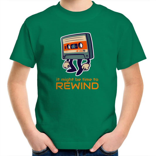 It Might Be Time To Rewind - Kids Youth Crew T-Shirt Kelly Green Kids Youth T-shirt Music Retro