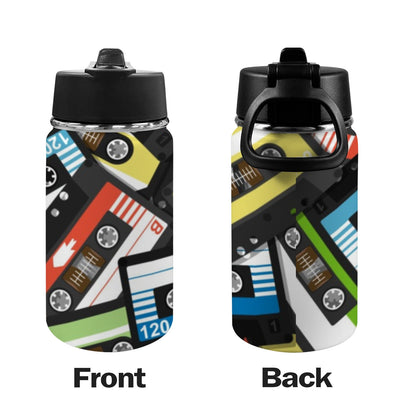 Cassette Tapes - Kids Water Bottle with Straw Lid (12 oz) Kids Water Bottle with Straw Lid