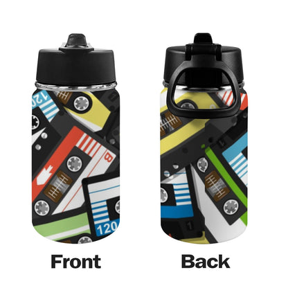 Cassette Tapes - Kids Water Bottle with Straw Lid (12 oz) Kids Water Bottle with Straw Lid Printed Offshore