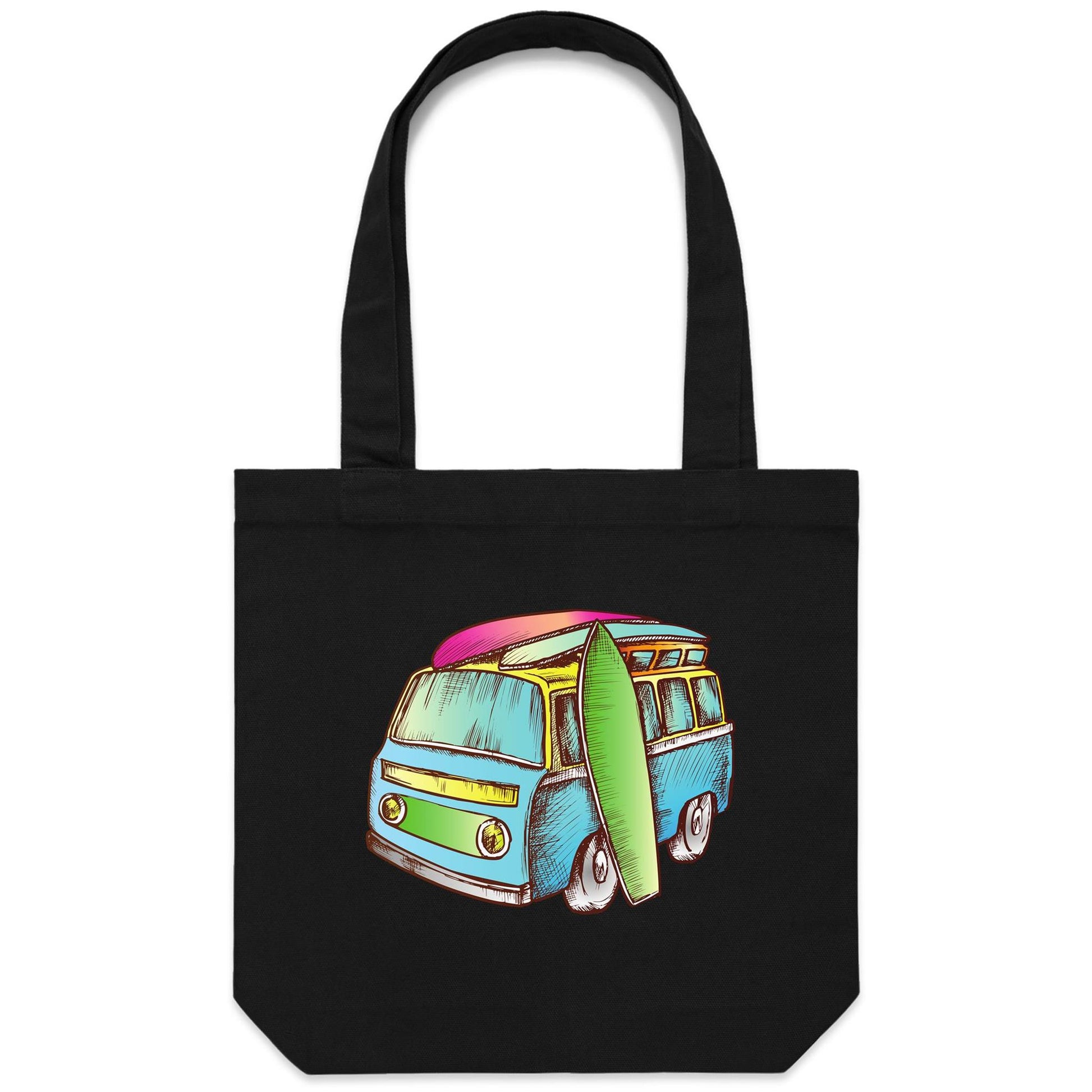 Surf Trip - Canvas Tote Bag Black One-Size Tote Bag Summer