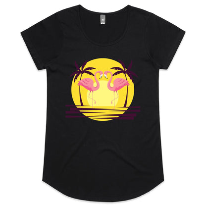 Flamingo Love - Womens Scoop Neck T-Shirt Black Womens Scoop Neck T-shirt animal Retro Summer Womens