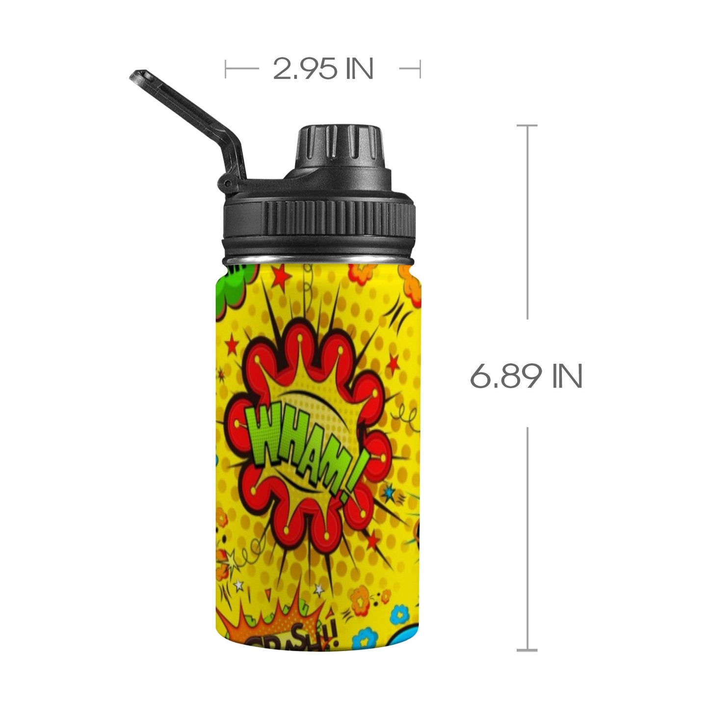 Comic Book Yellow - Kids Water Bottle with Chug Lid (12 oz) Kids Water Bottle with Chug Lid