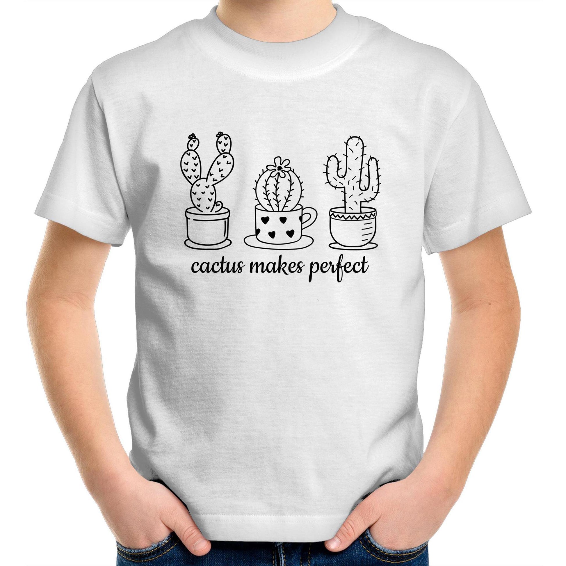 Cactus Makes Perfect - Kids Youth Crew T-Shirt White Kids Youth T-shirt Plants
