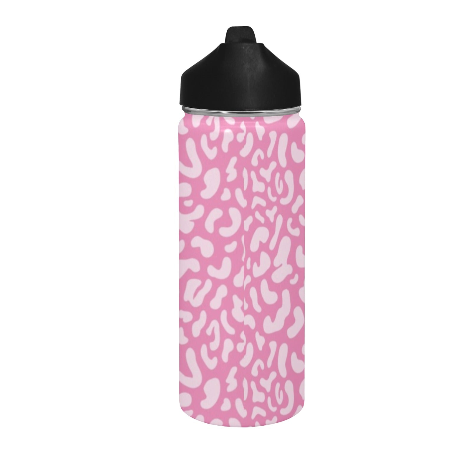 Pink Leopard - Insulated Water Bottle with Straw Lid (18 oz) Insulated Water Bottle with Straw Lid