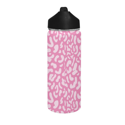 Pink Leopard - Insulated Water Bottle with Straw Lid (18 oz) Insulated Water Bottle with Straw Lid Printed Offshore