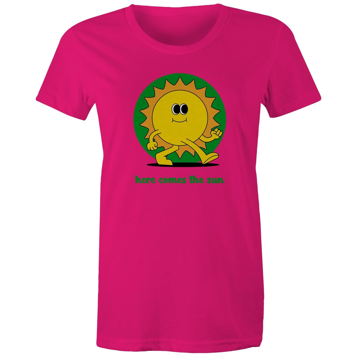 Here Comes The Sun - Womens T-shirt Fuchsia Womens T-shirt Retro Summer