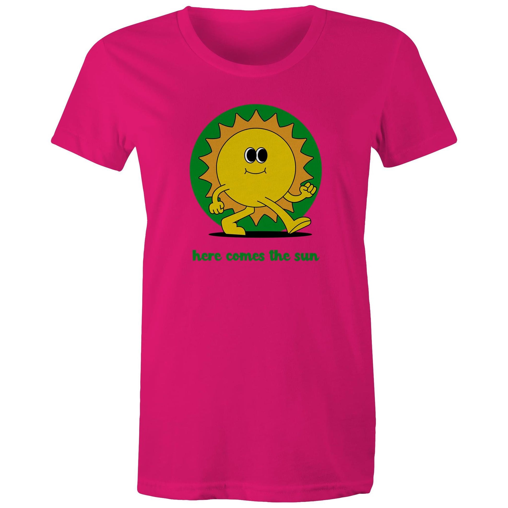 Here Comes The Sun - Womens T-shirt Fuchsia Womens T-shirt Retro Summer