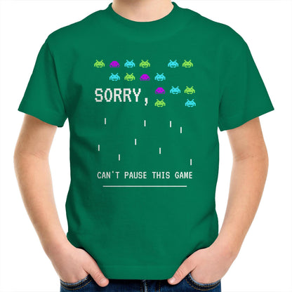 Sorry, Can't Pause This Game - Kids Youth Crew T-Shirt Kelly Green Kids Youth T-shirt Games