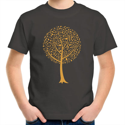 Music Tree - Kids Youth Crew T-Shirt Charcoal Kids Youth T-shirt Music Plants