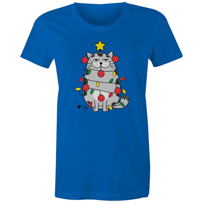 Christmas Cat - Womens T-shirt Bright Royal Christmas Womens T-shirt Merry Christmas