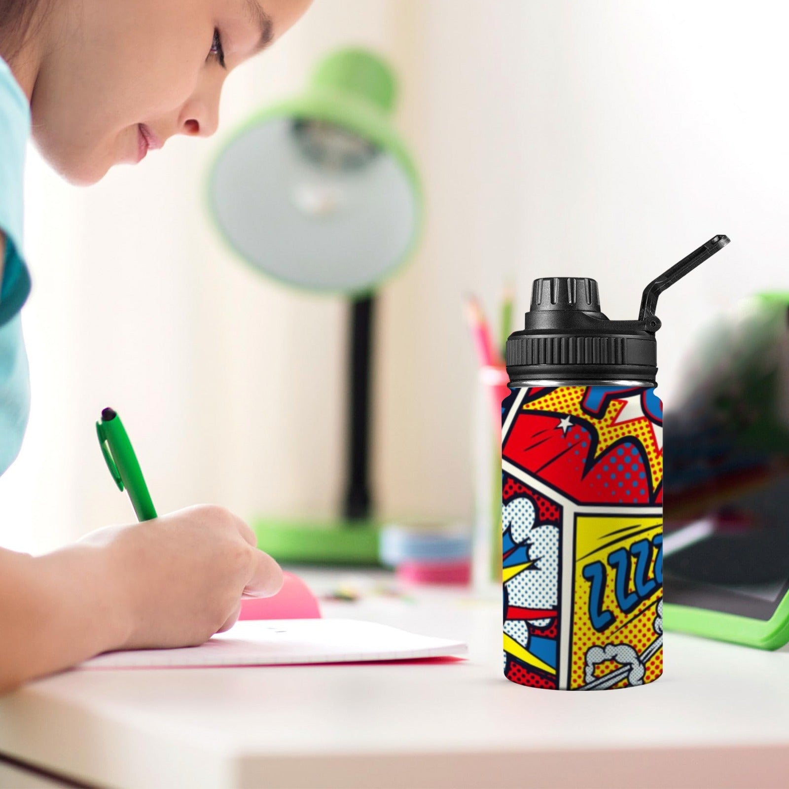 Comic Book - Kids Water Bottle with Chug Lid (12 oz) Kids Water Bottle with Chug Lid Printed Offshore