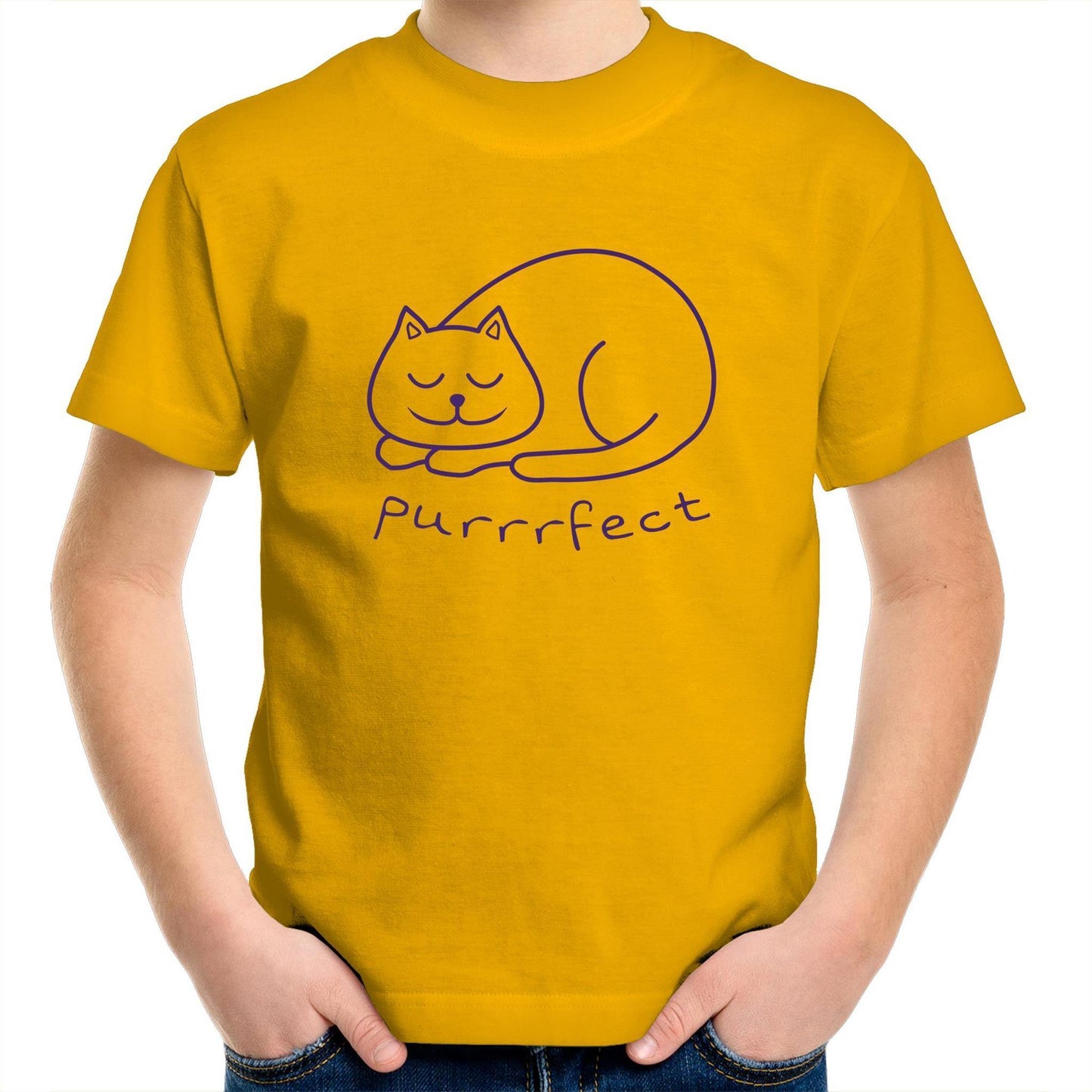 Purrrfect - Kids Youth Crew T-Shirt Gold Kids Youth T-shirt animal