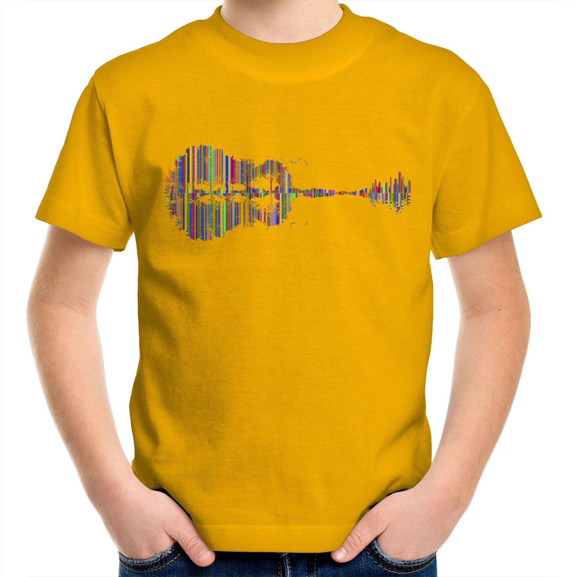 Guitar Reflection In Colour - Kids Youth Crew T-Shirt Gold Kids Youth T-shirt Music