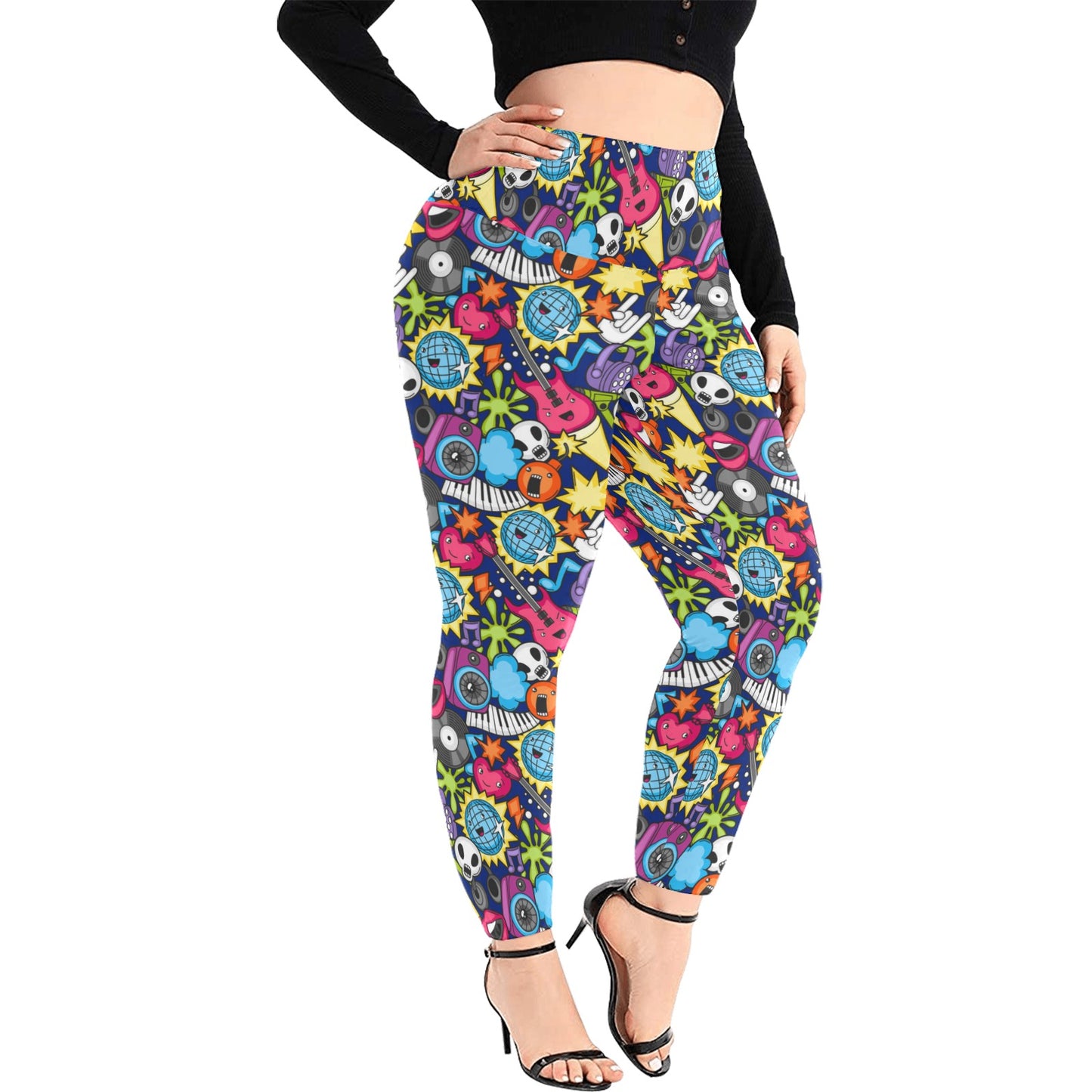 Sticker Music - Women's Extra Plus Size High Waist Leggings Women's Extra Plus Size High Waist Leggings Music