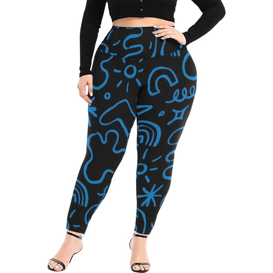 Blue Squiggle - Women's Extra Plus Size High Waist Leggings Women's Extra Plus Size High Waist Leggings