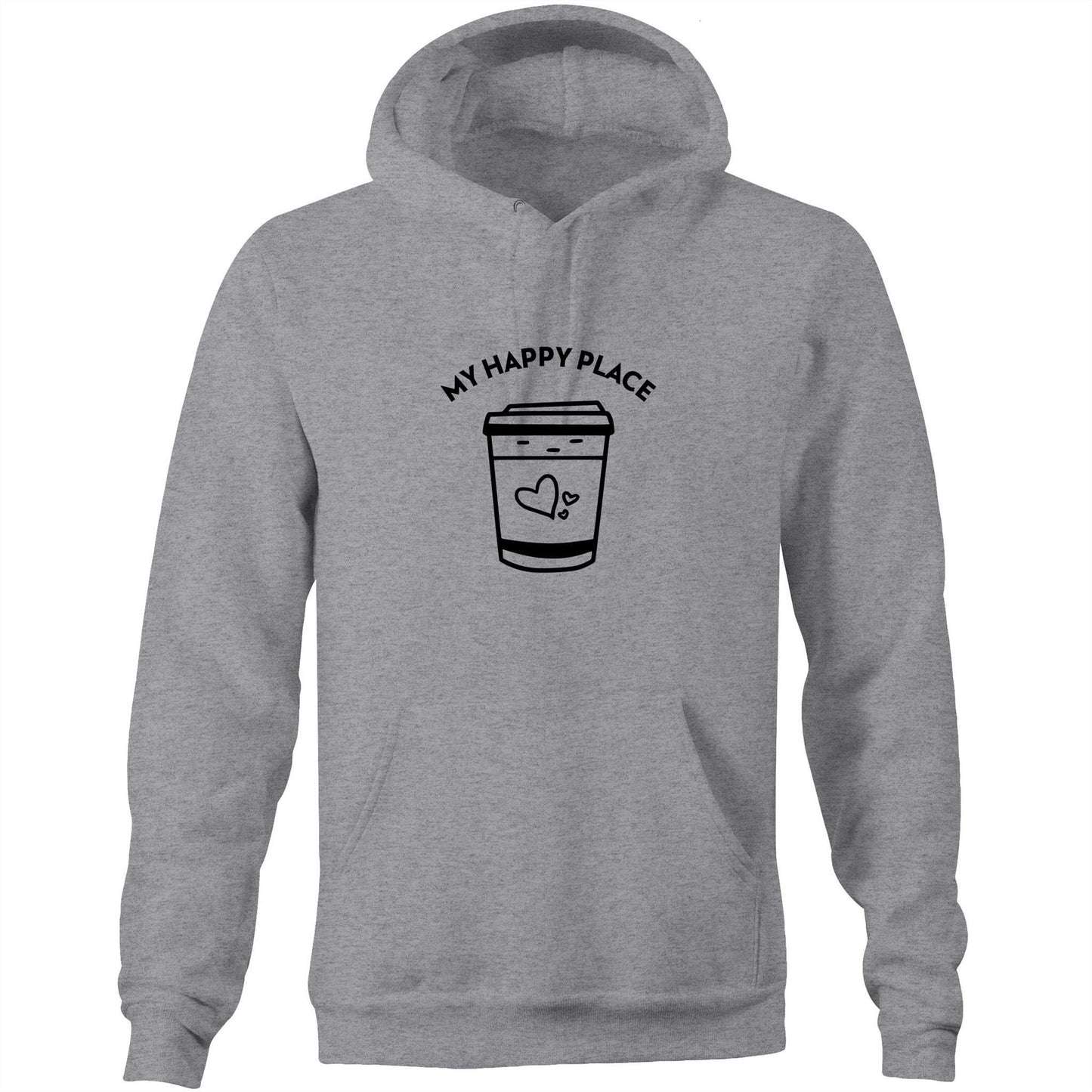 My Happy Place - Pocket Hoodie Sweatshirt Grey Marle Hoodie Coffee Mens Womens