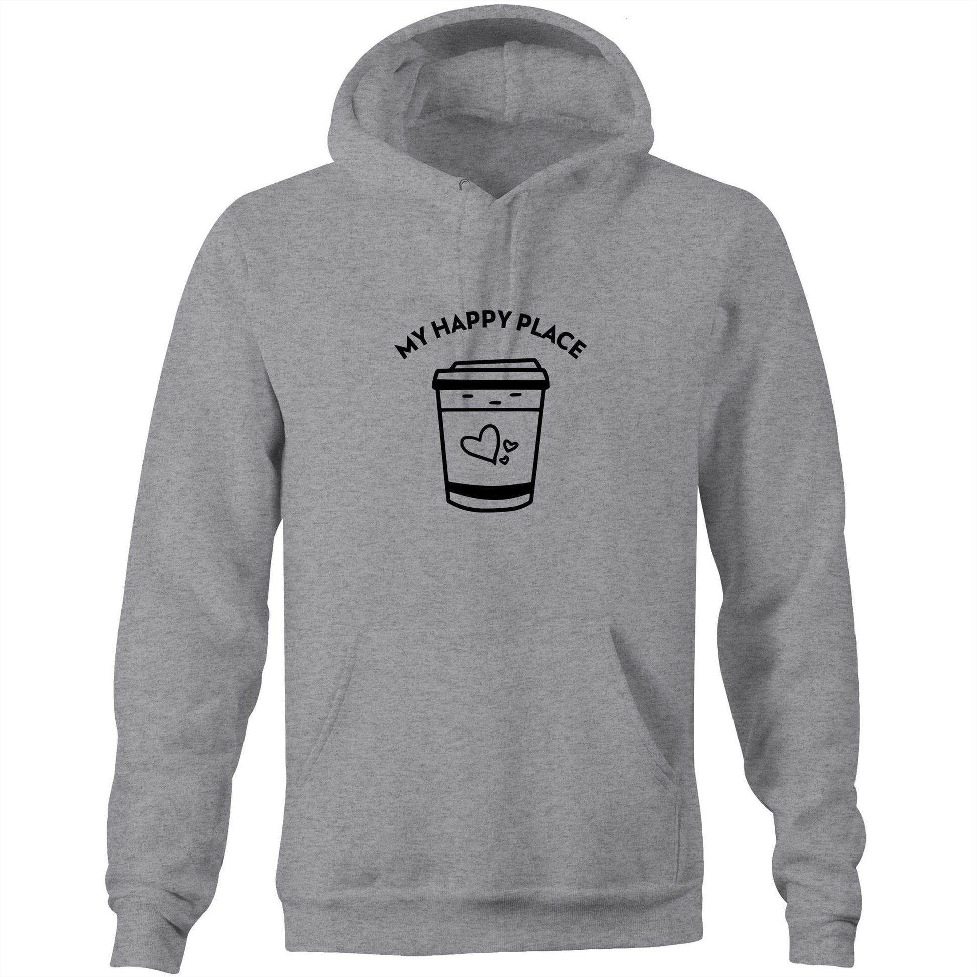 My Happy Place - Pocket Hoodie Sweatshirt Grey Marle Hoodie Coffee Mens Womens