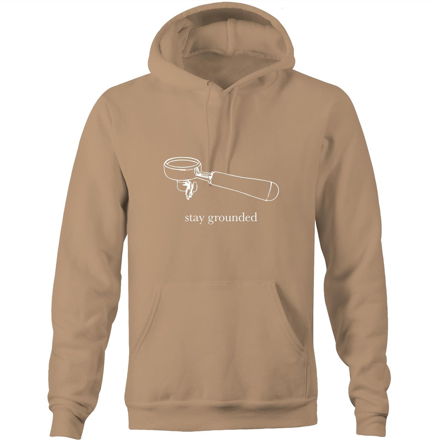Stay Grounded - Pocket Hoodie Sweatshirt Tan Hoodie Coffee Mens Womens