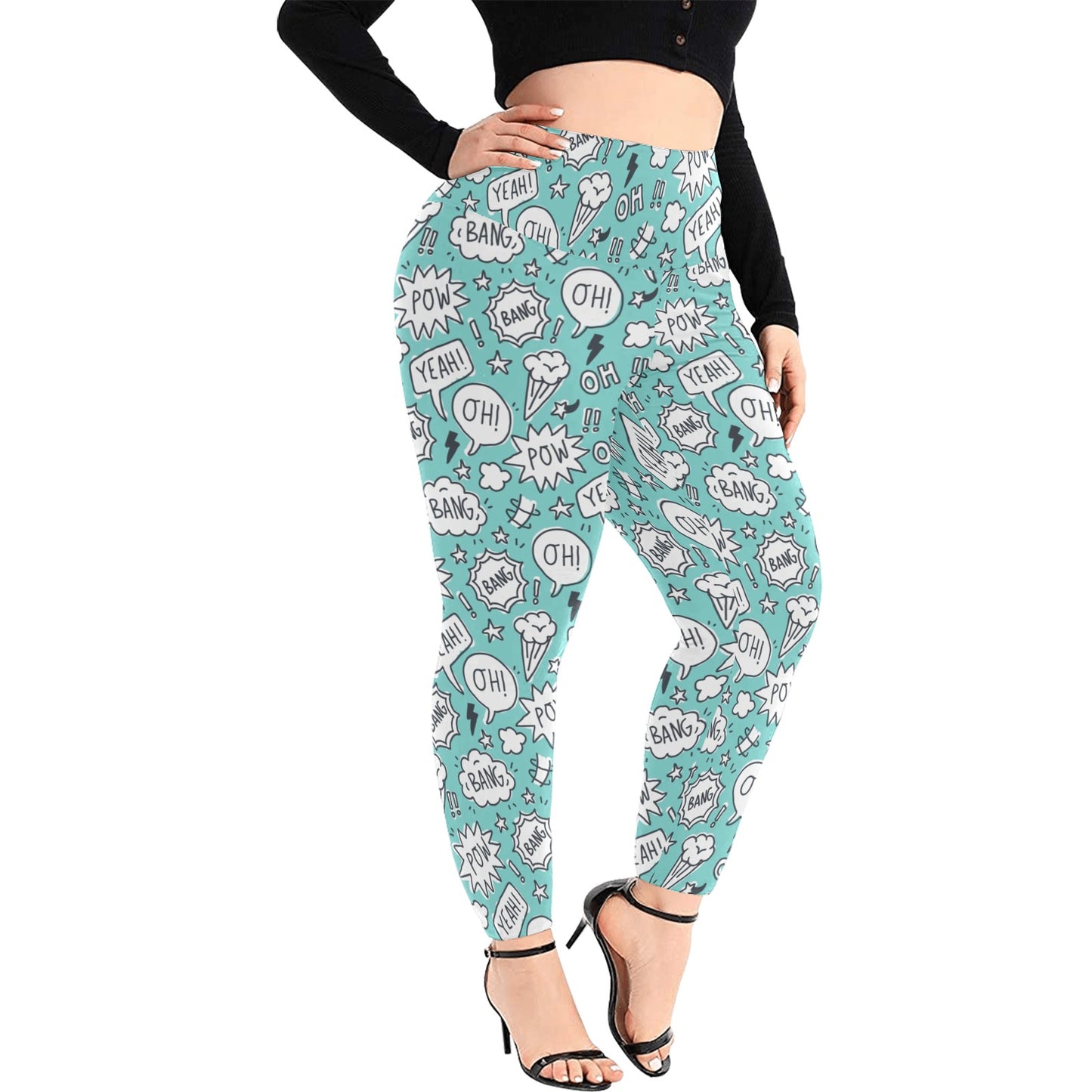 Comic Book Speech Bubbles - Women's Extra Plus Size High Waist Leggings Women's Extra Plus Size High Waist Leggings comic Printed Offshore