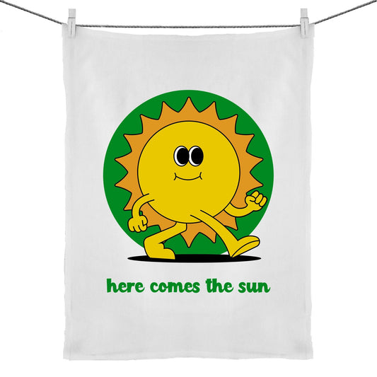 Here Comes The Sun - 50% Linen 50% Cotton Tea Towel Default Title Tea Towel Retro Summer