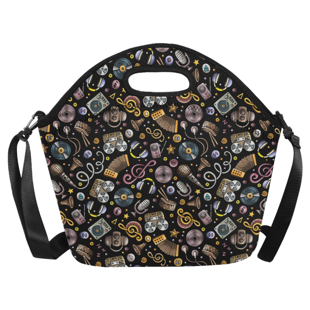 Retro Music Mix - Neoprene Lunch Bag/Large Neoprene Lunch Bag/Large Music Printed Offshore Retro