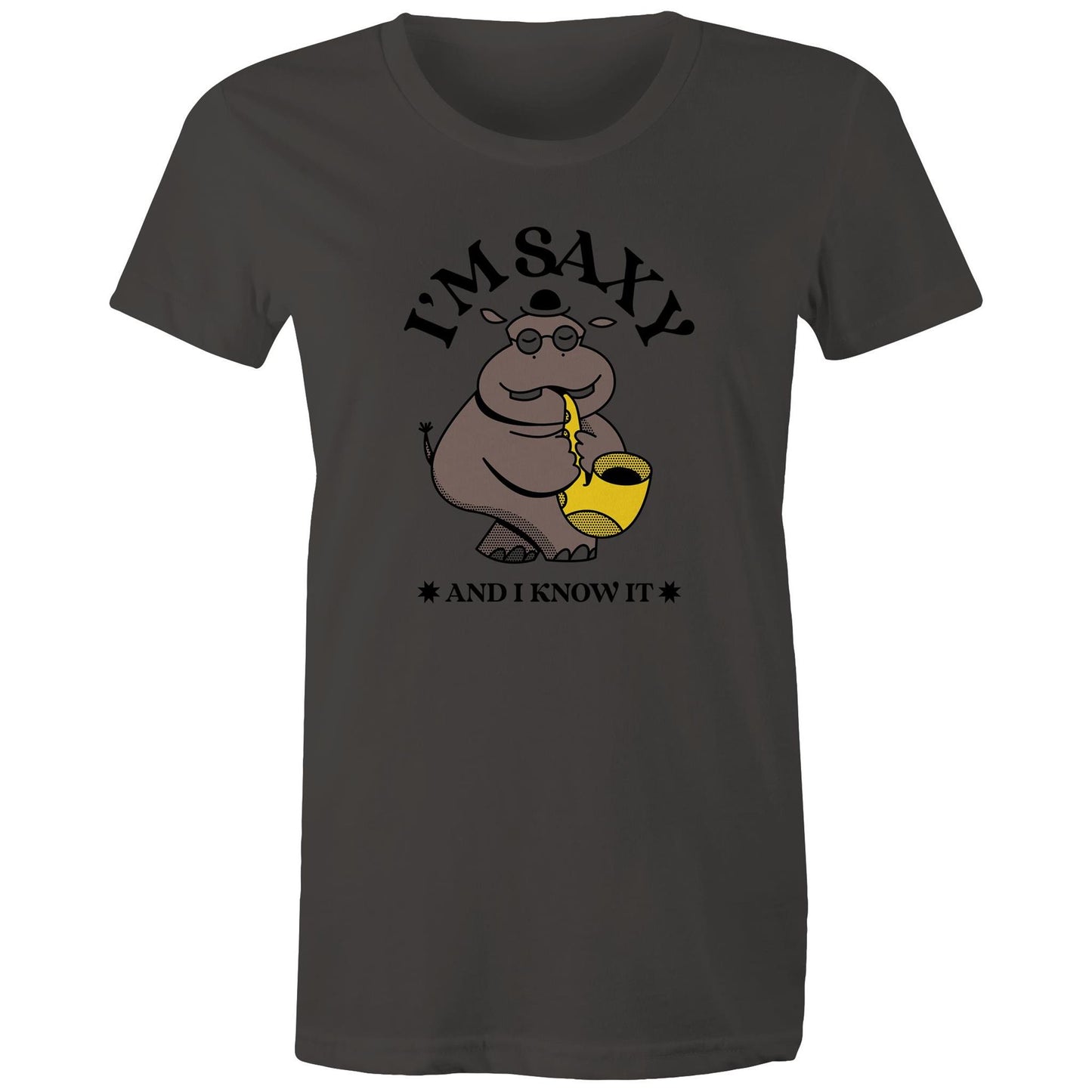 I'm Saxy And I Know It - Womens T-shirt Charcoal Womens T-shirt animal Music