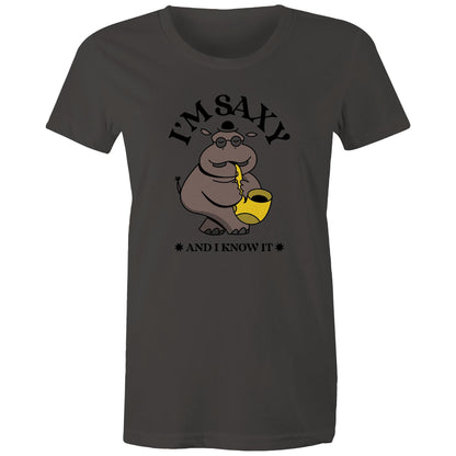 I'm Saxy And I Know It - Womens T-shirt Charcoal Womens T-shirt animal Music