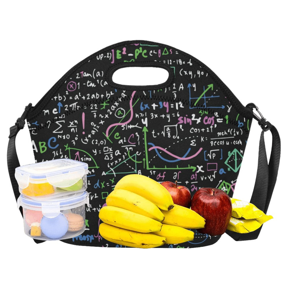 Equations In Green And Pink - Neoprene Lunch Bag/Large Neoprene Lunch Bag/Large Maths Printed Offshore Science