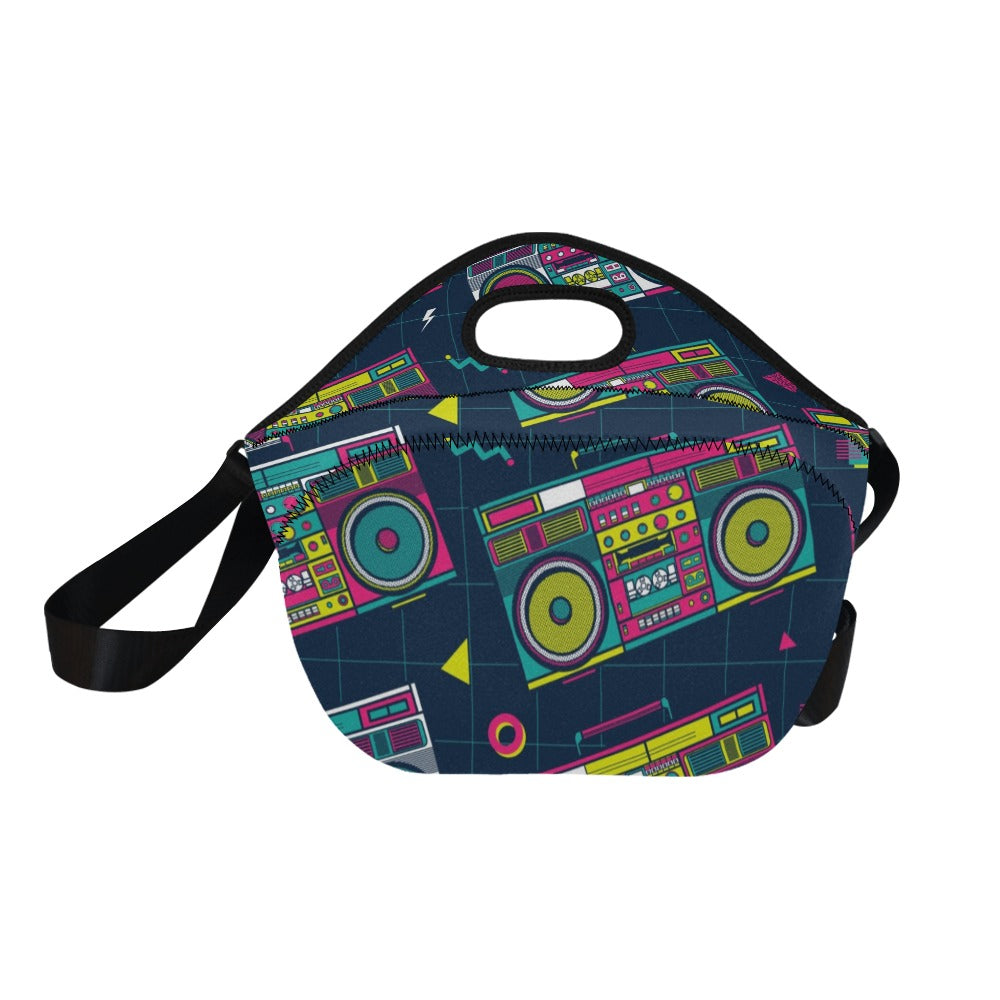 Boombox - Neoprene Lunch Bag/Large Neoprene Lunch Bag/Large Music Printed Offshore Retro