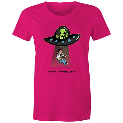 Guitarist Alien Abduction - Womens T-shirt Fuchsia Womens T-shirt Music Sci Fi