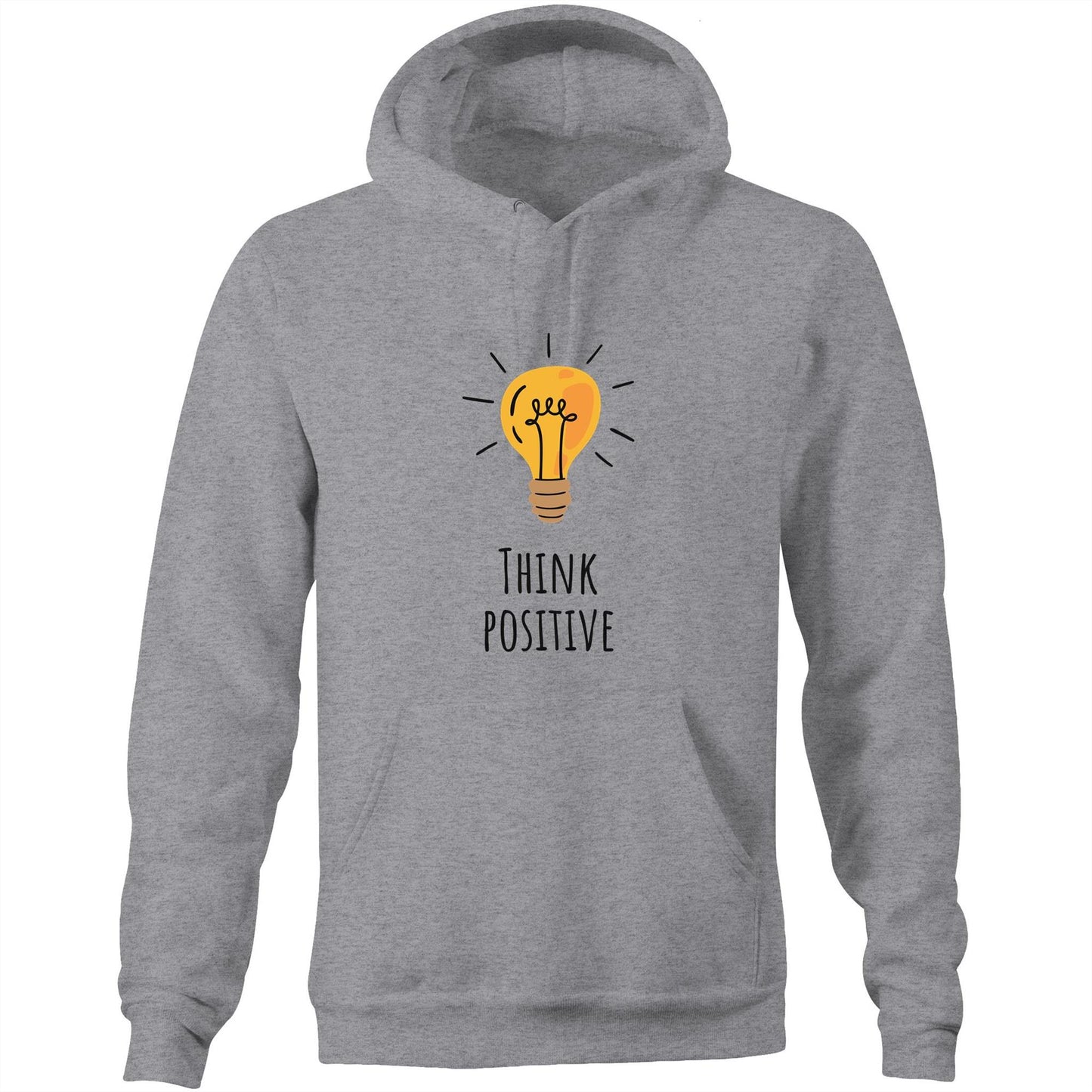 Think Postitive - Pocket Hoodie Sweatshirt Grey Marle Hoodie Motivation Tech