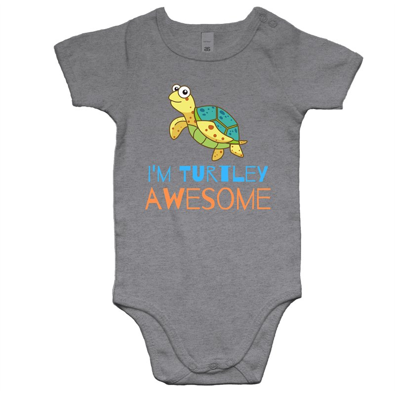 I'm Turtley Awesome - Baby Bodysuit Grey Marle Baby Bodysuit animal Funny kids