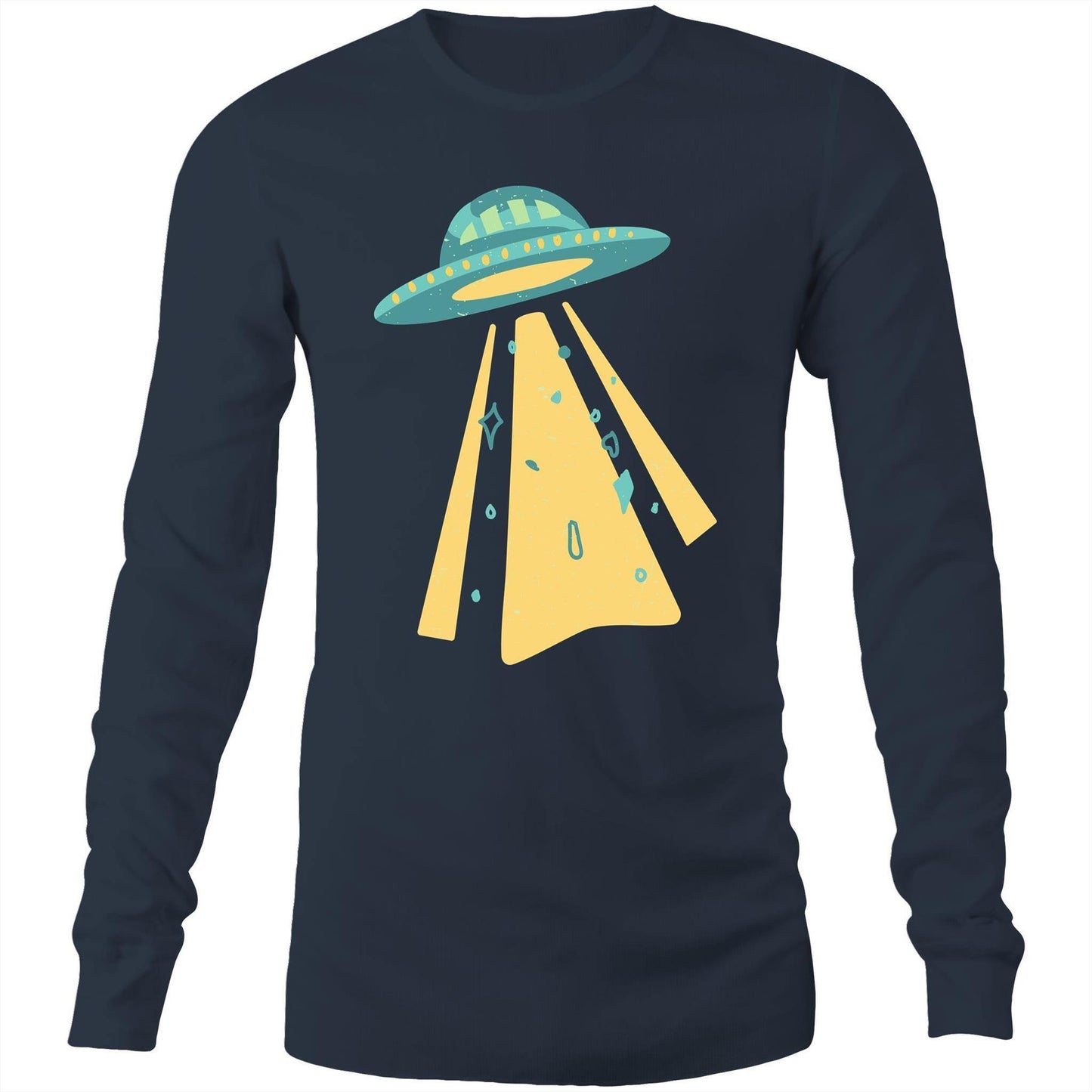 UFO - Long Sleeve T-Shirt Navy Unisex Long Sleeve T-shirt Mens Retro Sci Fi Space Womens