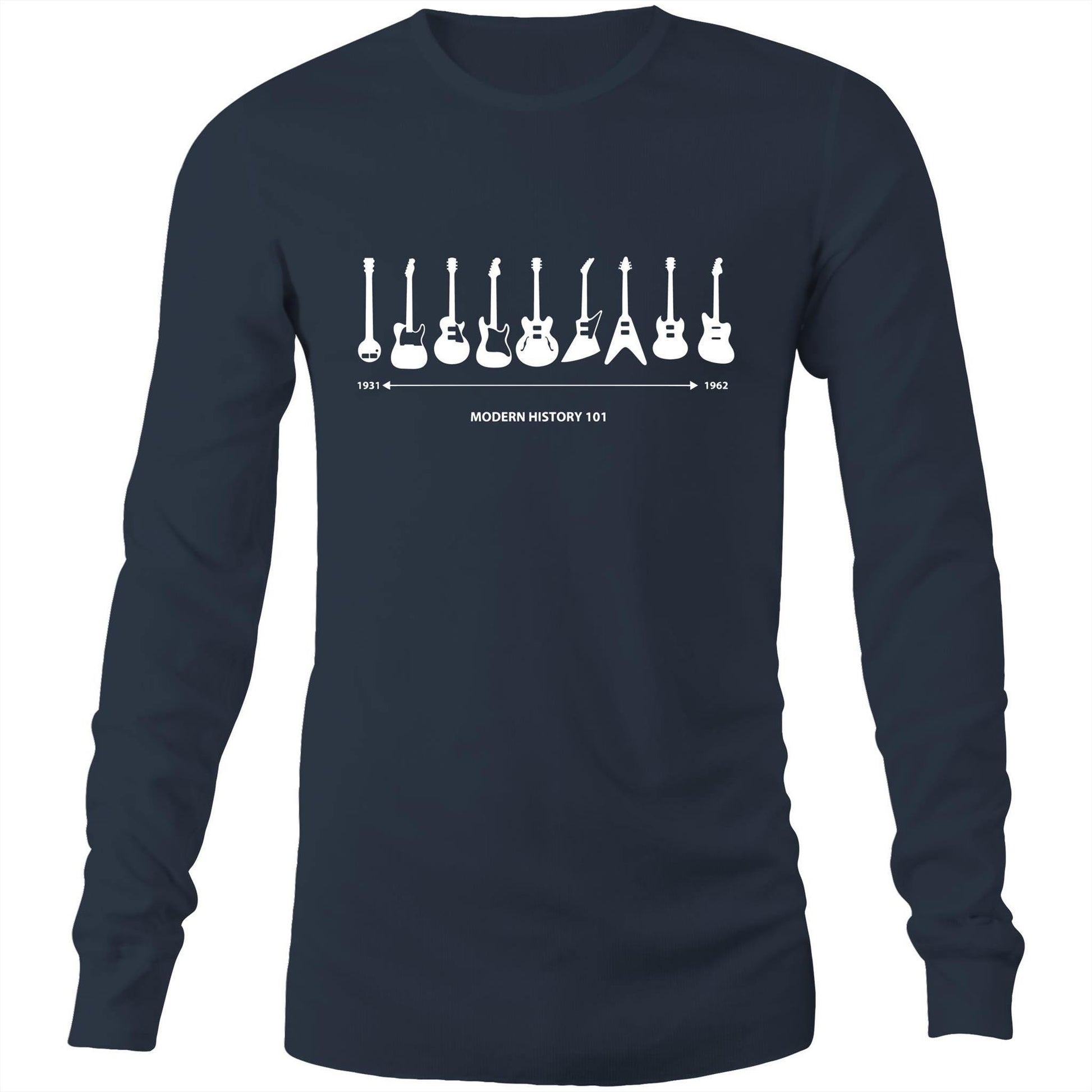 Guitar Timeline - Long Sleeve T-Shirt Navy Unisex Long Sleeve T-shirt Mens Music Womens
