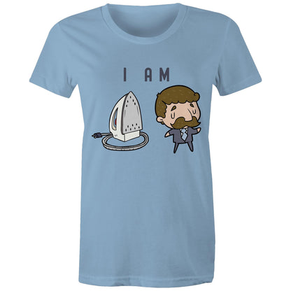 I Am Ironing Man Cartoon - Womens T-shirt Carolina Blue Womens T-shirt comic Funny