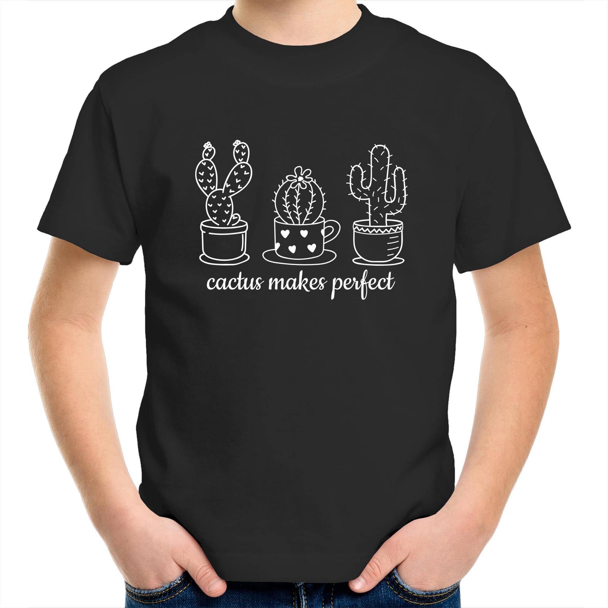 Cactus Makes Perfect - Kids Youth Crew T-Shirt Black Kids Youth T-shirt Plants