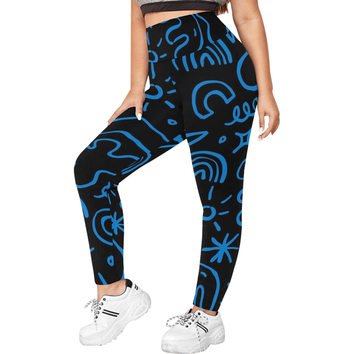 Blue Squiggle - Women's Plus Size High Waist Leggings Women's Plus Size High Waist Leggings Printed Offshore