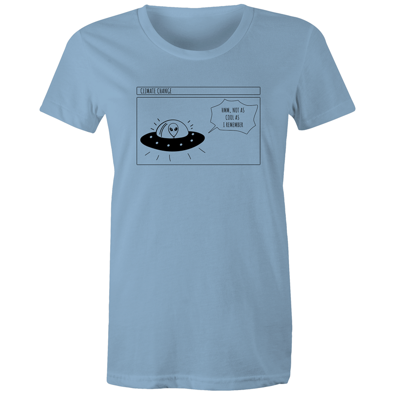 Alien Climate Change - Women's T-shirt Carolina Blue Womens T-shirt comic Environment Funny Retro Sci Fi Womens