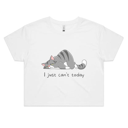 Cat, I Just Can't Today - Women's Crop Tee White Womens Crop Top animal