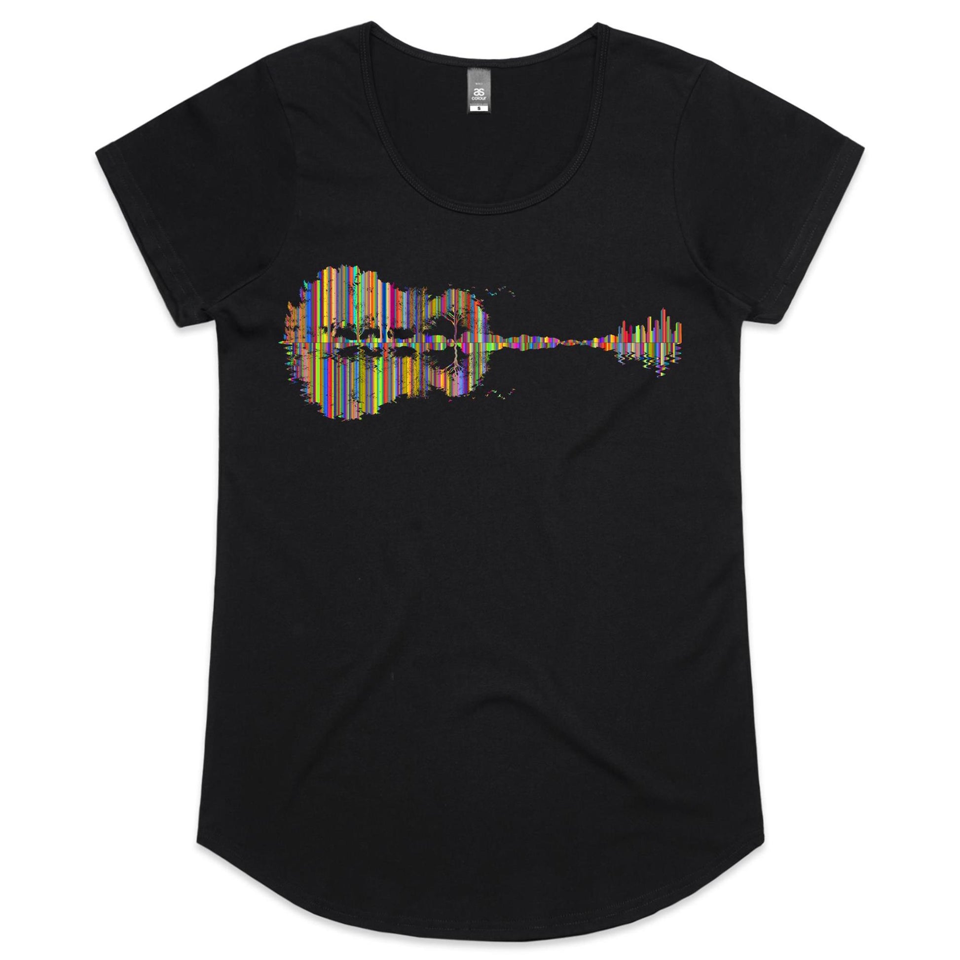 Guitar Reflection In Colour - Womens Scoop Neck T-Shirt Black Womens Scoop Neck T-shirt Music
