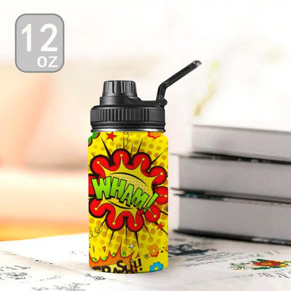 Comic Book Yellow - Kids Water Bottle with Chug Lid (12 oz) Kids Water Bottle with Chug Lid