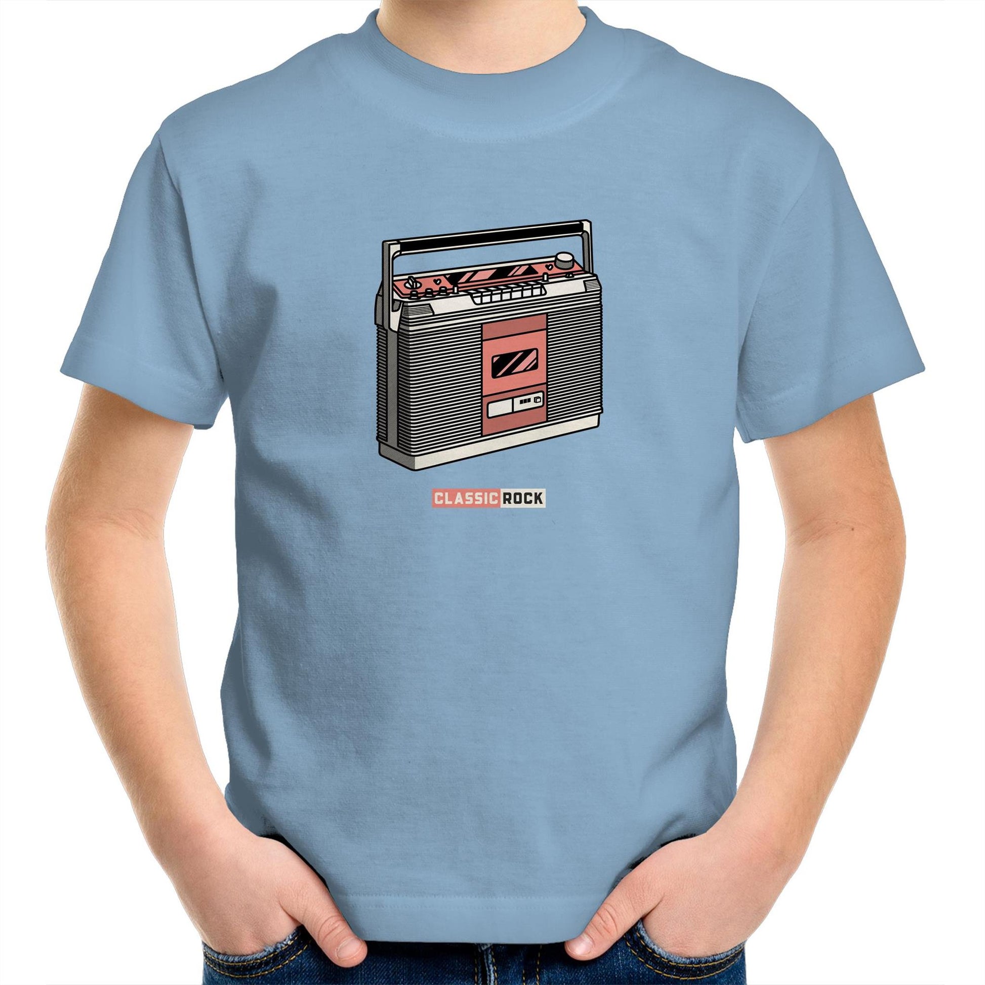 Classic Rock, Cassette Player Kids Youth Crew T-Shirt Carolina Blue Kids Youth T-shirt Music Retro