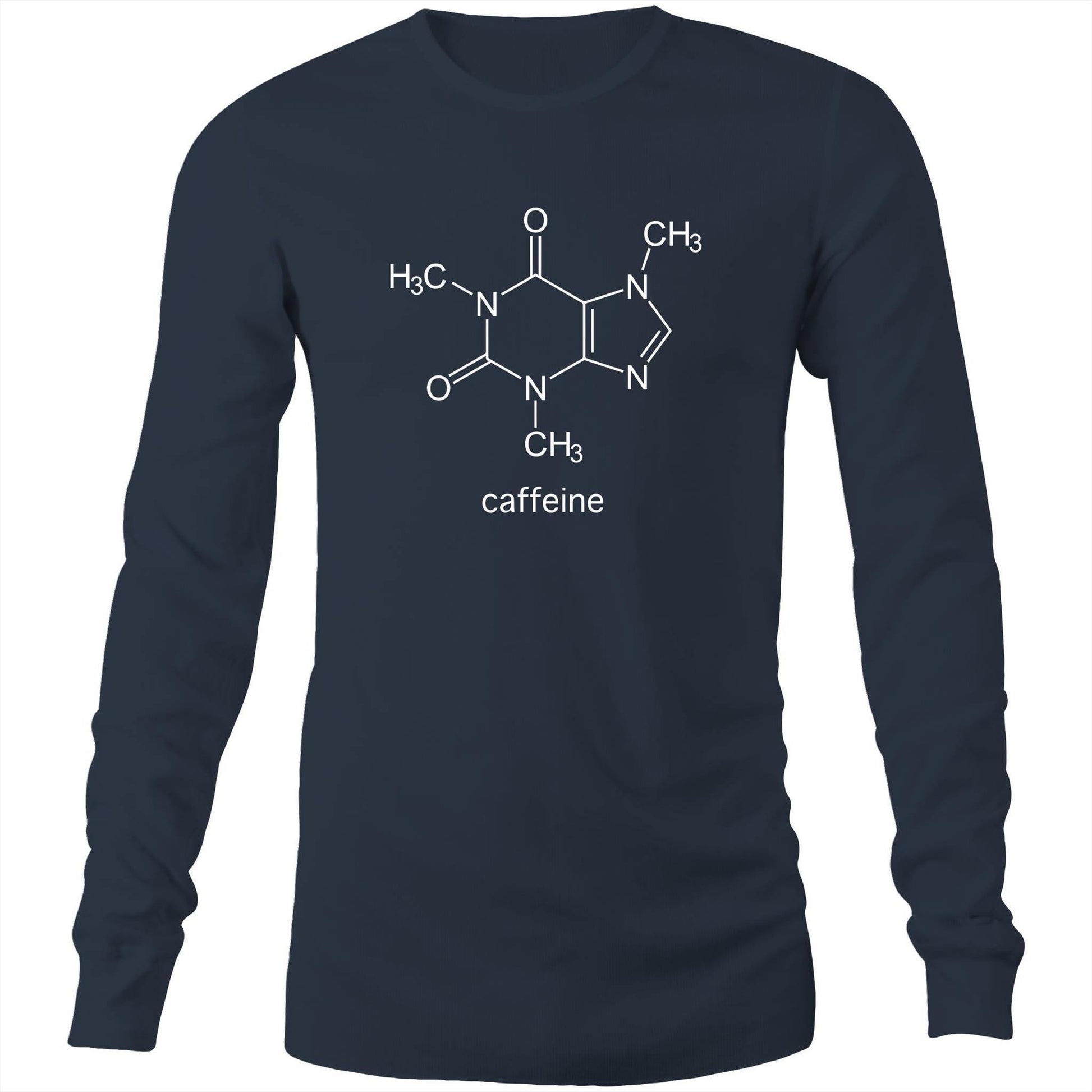 Caffeine Molecule - Long Sleeve T-Shirt Navy Unisex Long Sleeve T-shirt Coffee Mens Science Womens