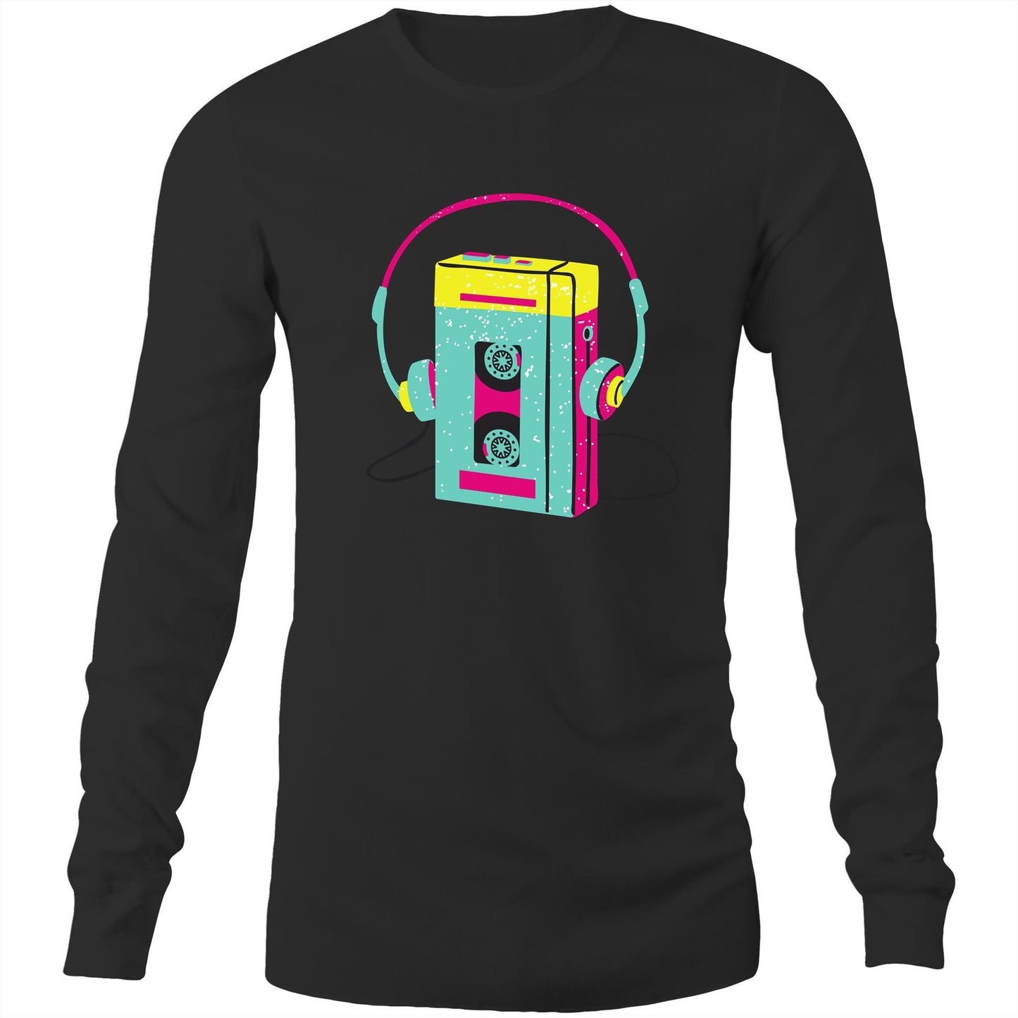 Wired For Sound, Music Player - Long Sleeve T-Shirt Black Unisex Long Sleeve T-shirt Mens Music Retro Womens