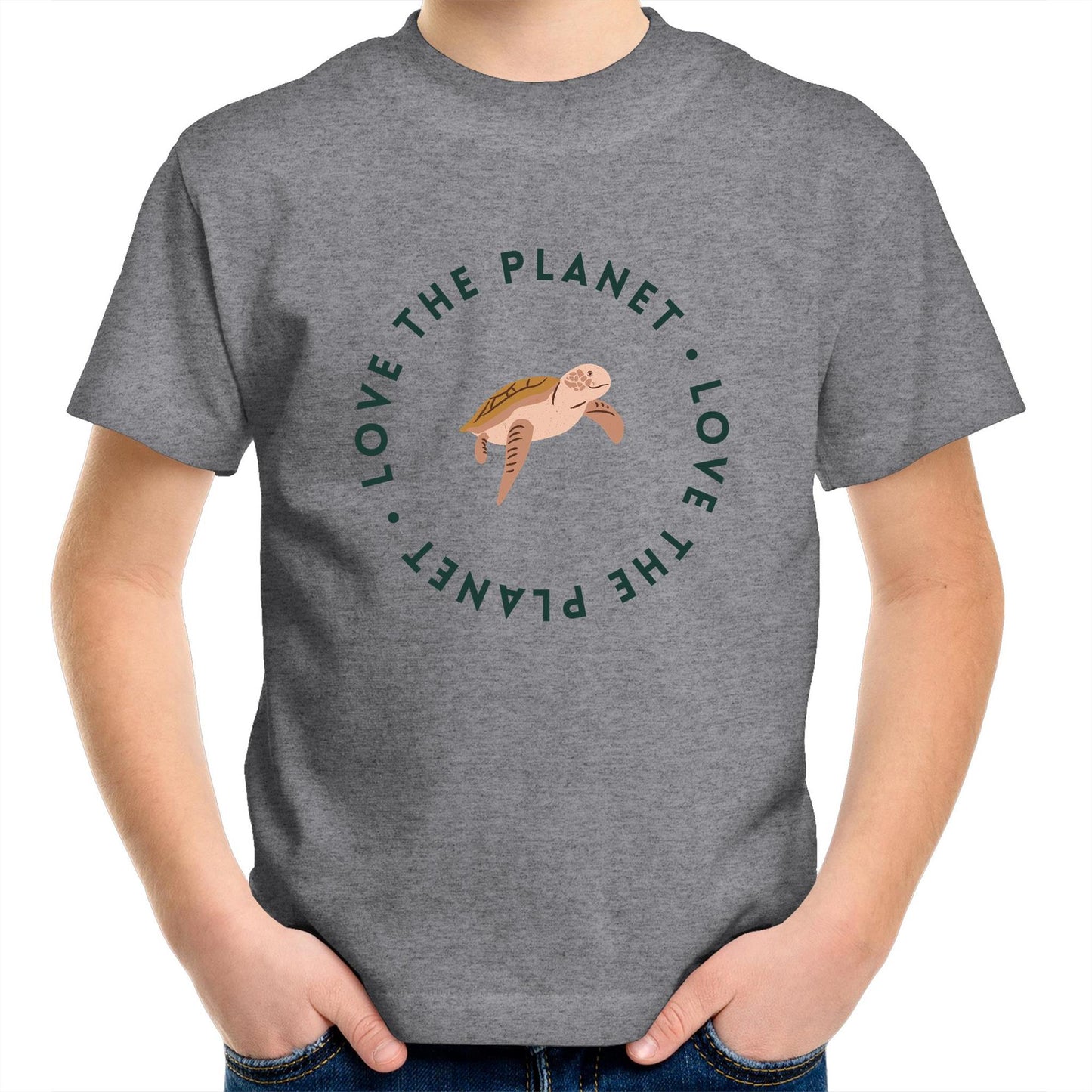 Love The Planet - Kids Youth Crew T-Shirt Grey Marle Kids Youth T-shirt animal Environment