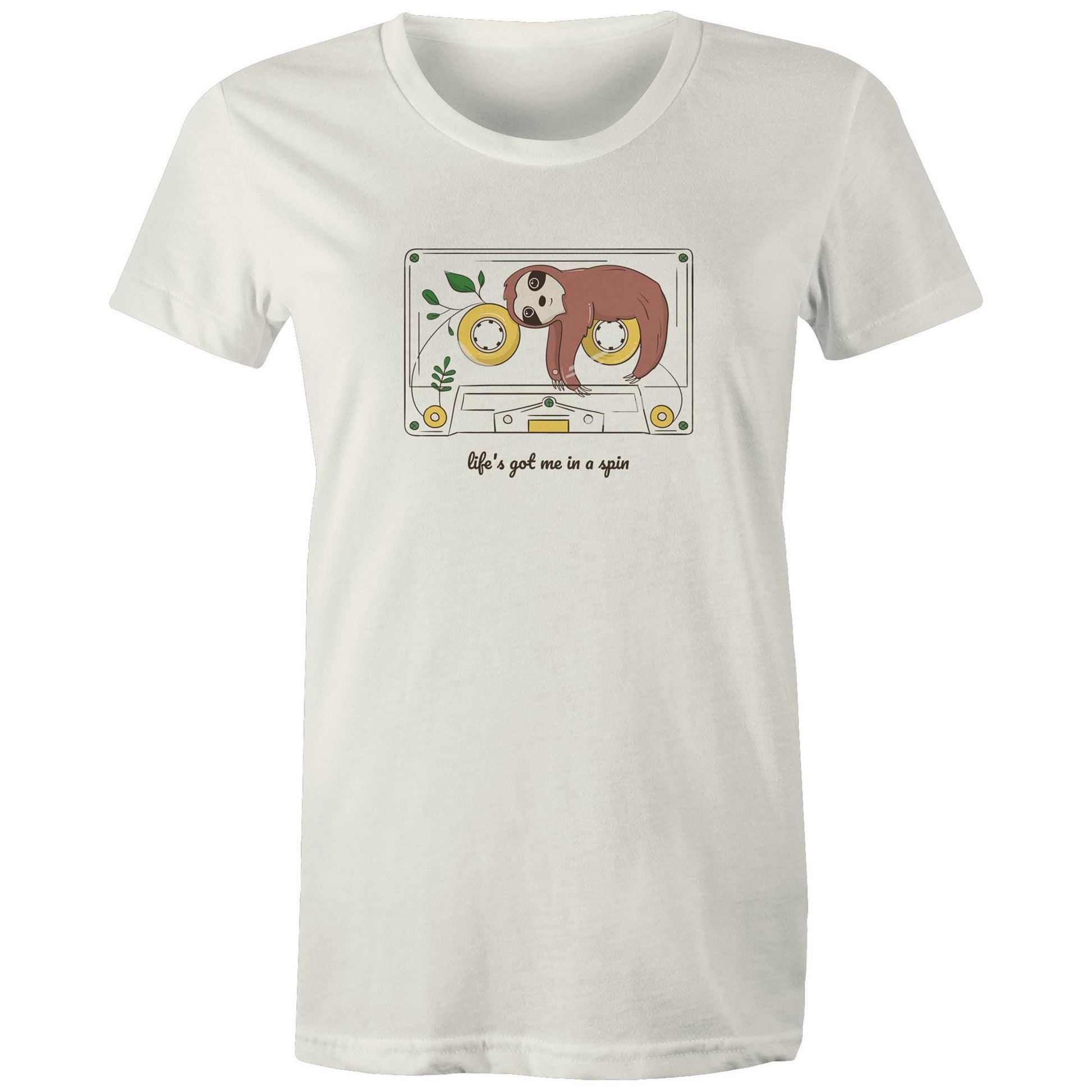 Cassette, Life's Got Me In A Spin - Womens T-shirt Natural Womens T-shirt animal Music Retro